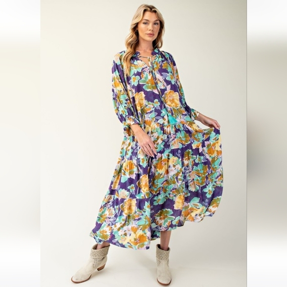 New Easel Floral Print Boho Maxi Dress - Picture 2 of 6